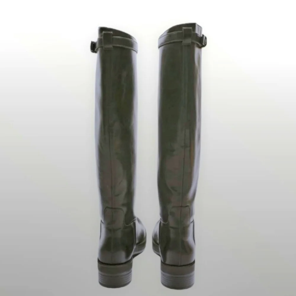 Zara black riding boots buckle strap full width NWT